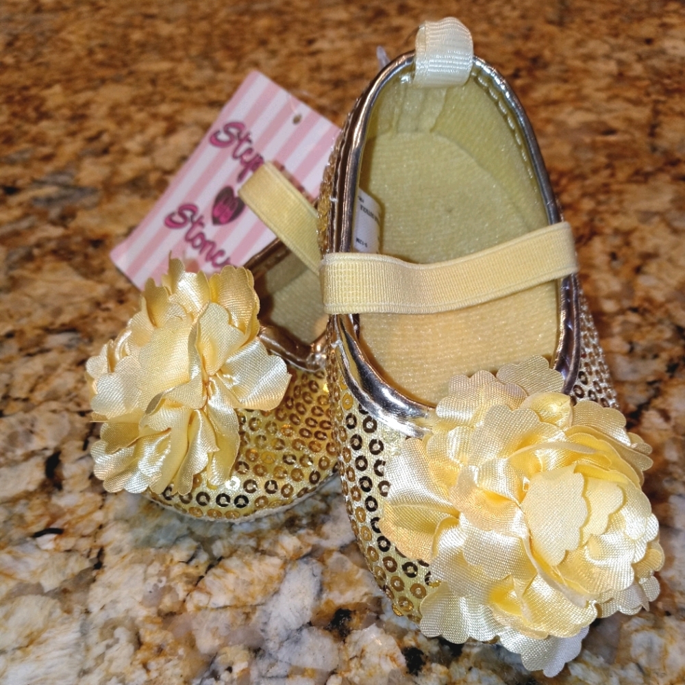 Golden Rose Sequins Baby Flats Size 4C - Picture 7 of 9